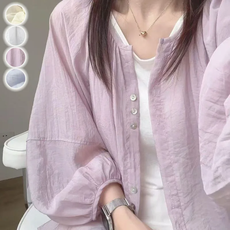 輕薄涼感透氣清新寬鬆休閒防曬空調房開衫-HaloBless