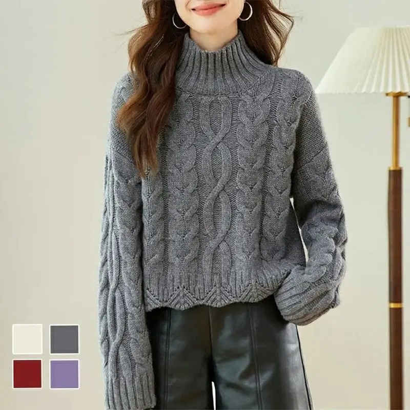 麻花寬鬆顯瘦百搭慵懶復古針織毛衣