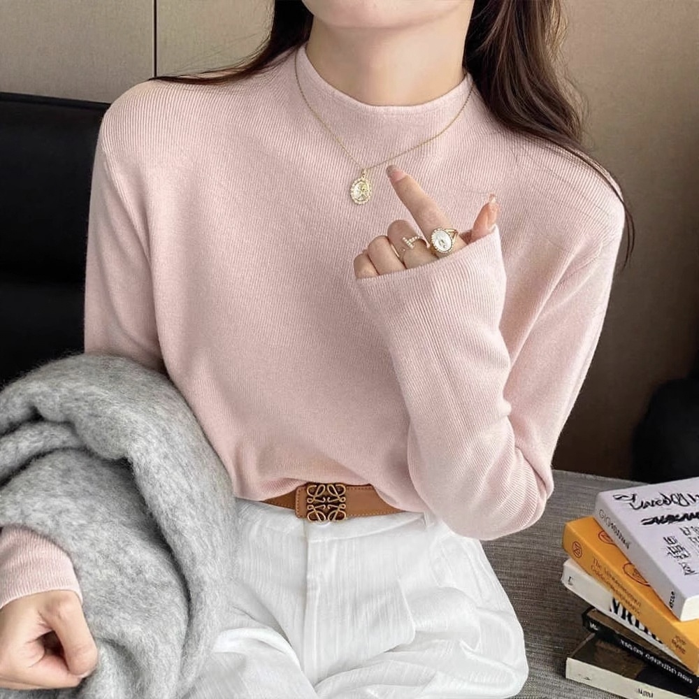 時尚半高領內搭針織螺紋打底衫