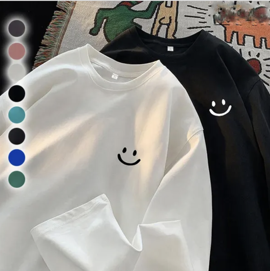 純棉男女同款百搭寬鬆原宿風ins長袖t恤-HaloBless