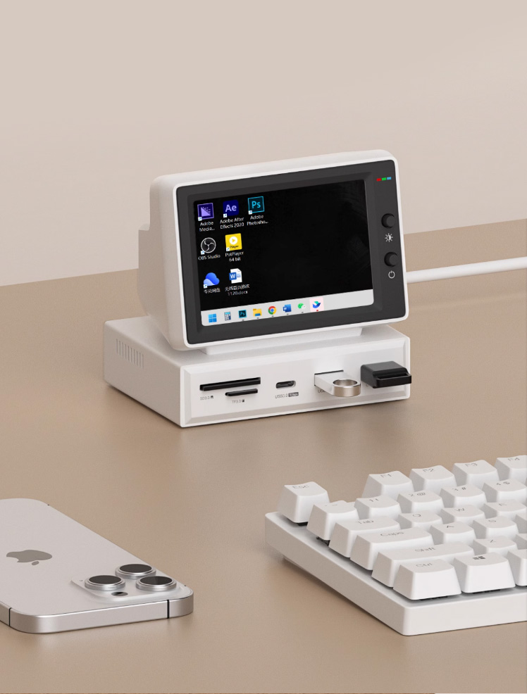 DeskMuse Design Shop｜Mini Computer Secondary Screen Desktop Expansion Dock with AIDA64 Monitoring Small Screen for Displaying Mainframe Temperatures-deskmuse