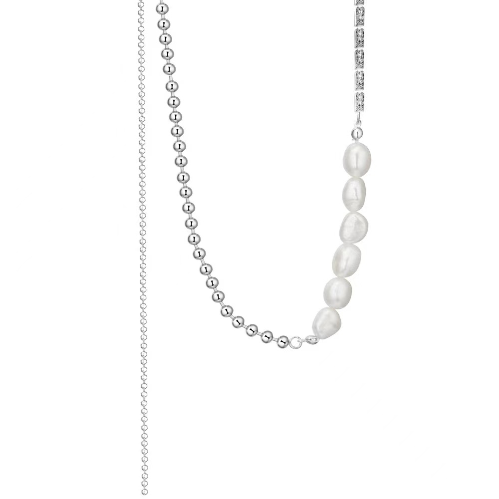 silver pearl necklace、pearl chain necklace、silver and pearl necklace