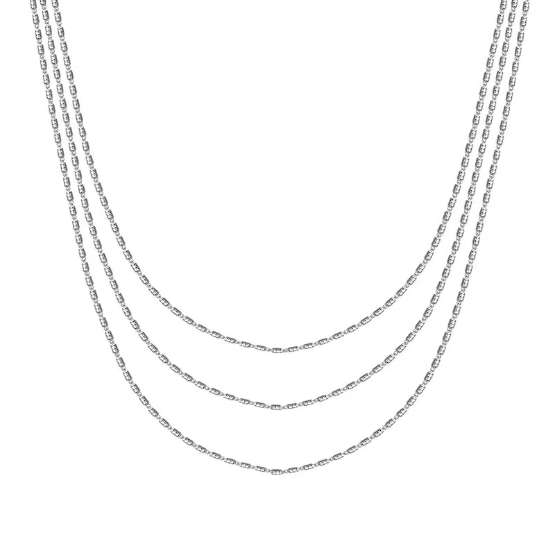 long silver necklace、silver layered necklace、layered silver necklace