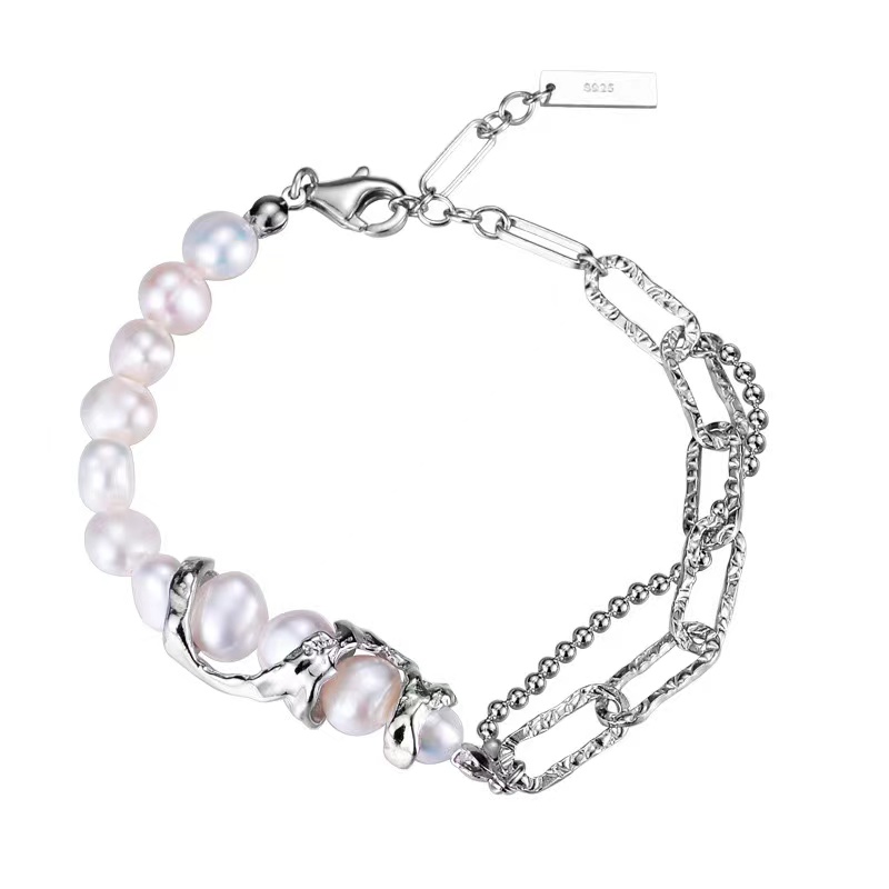 Baroque pearl bracelet,forever bracelet,silver chain bracelet,925 sterling silver bracelet