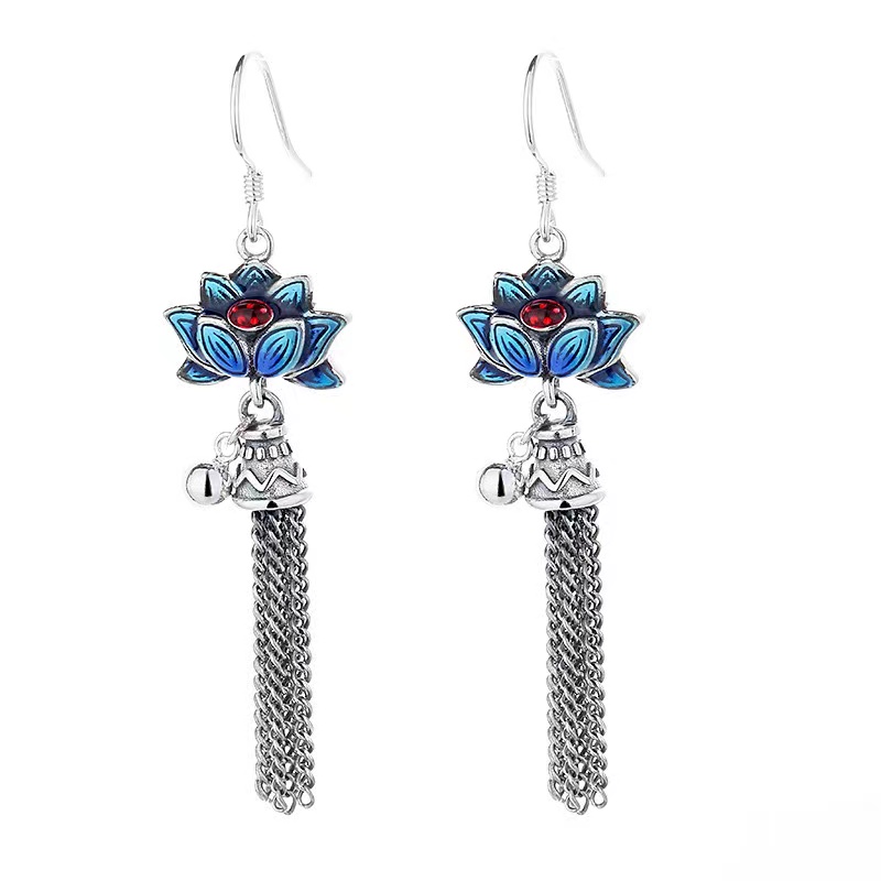 silver earrings drop earrings,silver chain earrings,vintage flower earrings