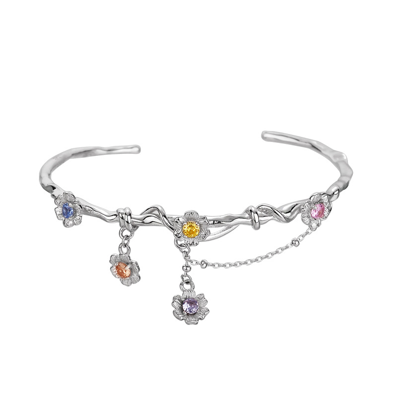 Voguebling Sterling Silver Bracelet with Exquisite Flower Design,forever bracelet,silver bracelets