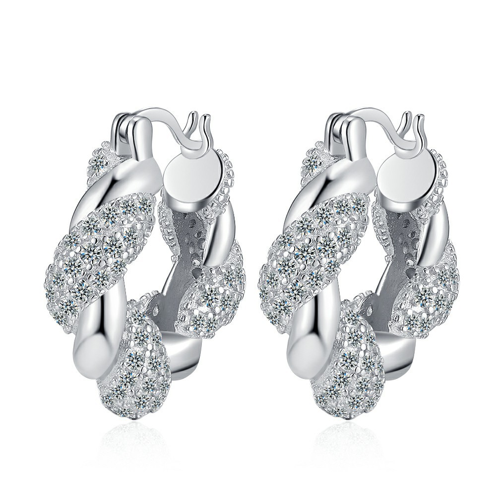 925 Sterling Silver Heart Earrings with Chic Zirconia,sterling silver earrings,silver earrings