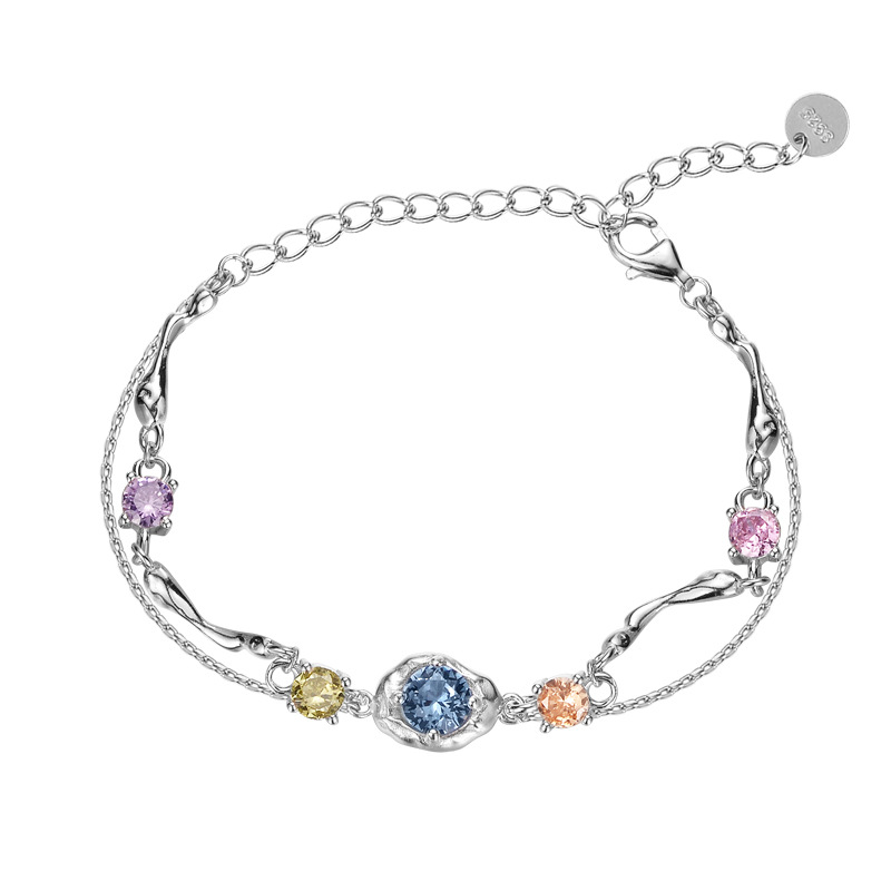 Voguebling Sterling Silver Bracelet with Colorful Stones,silver bracelets,forever bracelet

