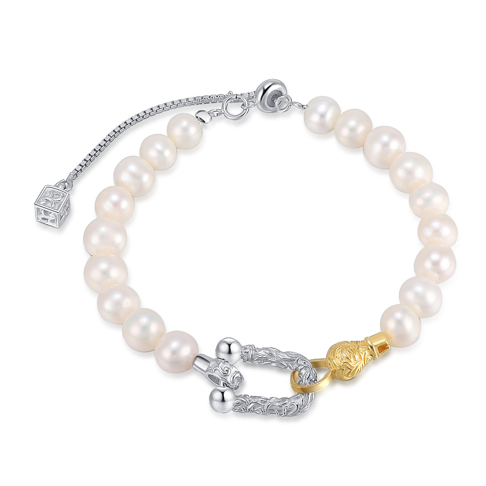 Stylish Sterling Silver Bracelet with Genuine Freshwater Pearls,freshwater pearl bracelet,silver bracelets

