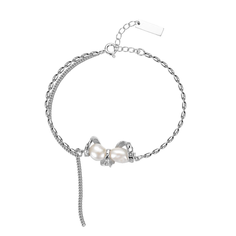 S925 Sterling Silver Bracelet with Elegant Pearl Charm,forever bracelet,silver bracelets