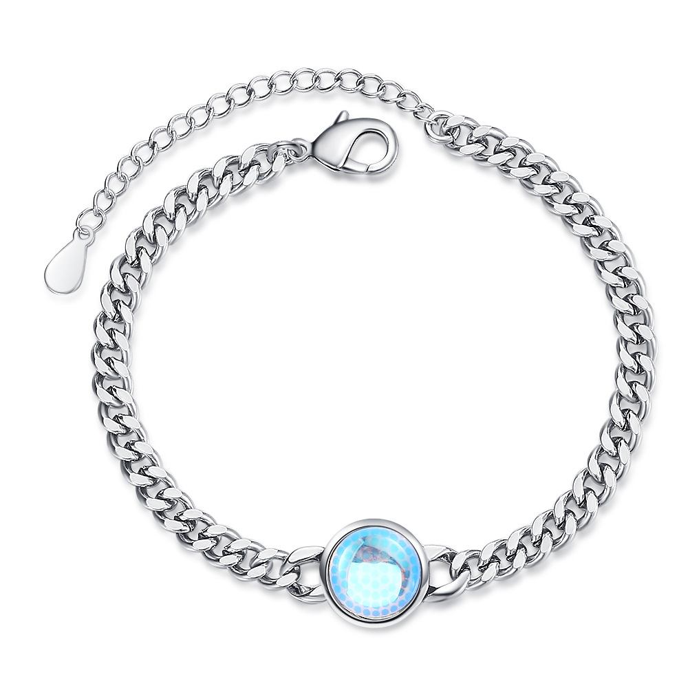 Voguebling Sterling Silver Bracelet with Synthetic Moonstone,silver bracelets