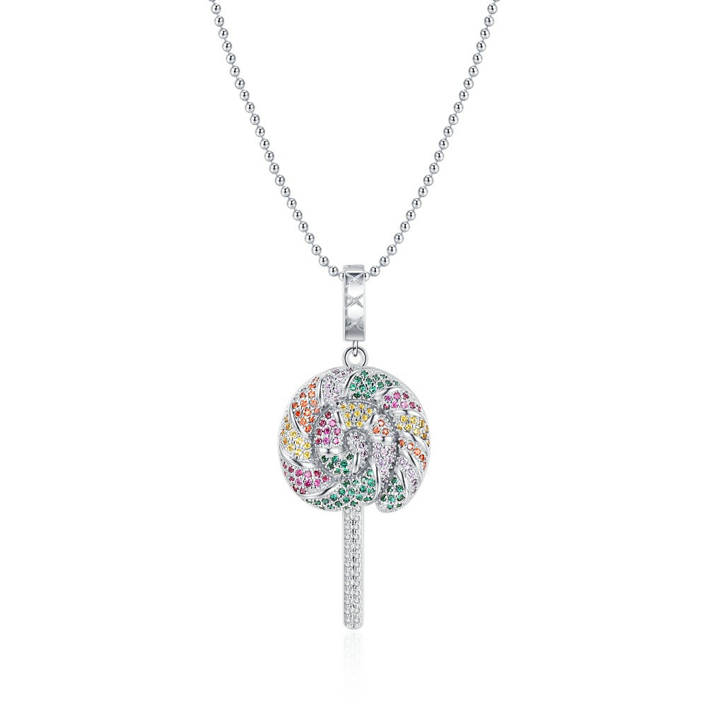 Voguebling Sterling Silver Rainbow Lollipop Pendant Necklace,silver necklace for women