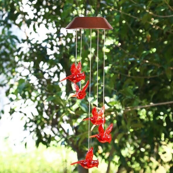 Solar Cardinal Red Bird Wind Chime Light-WowWoot