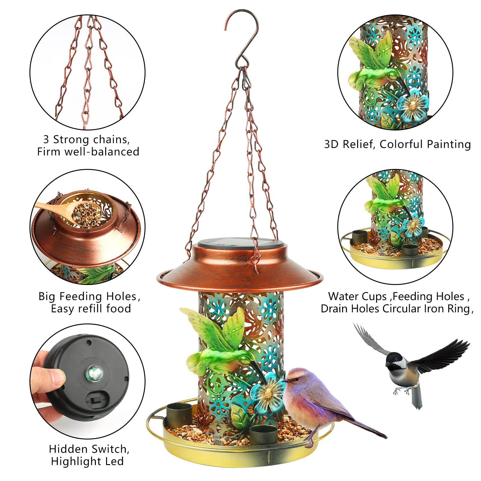 Metal Bird Feeder Outdoor Hanging Solar Lamp