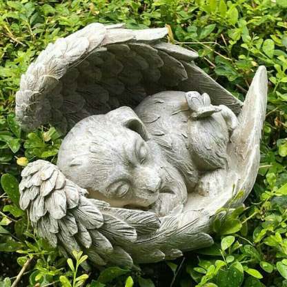Sleeping Dog Pet Souvenir Cat Statue Of Angel Wings