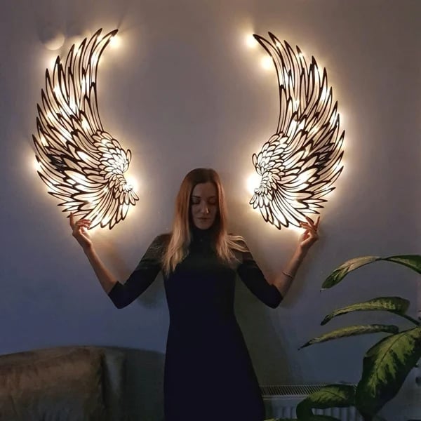 ✨Christmas sales -49% OFF✨1 PAIR ANGEL WINGS METAL WALL ART WITH LED LIGHTS-🎁GIFT TO HER