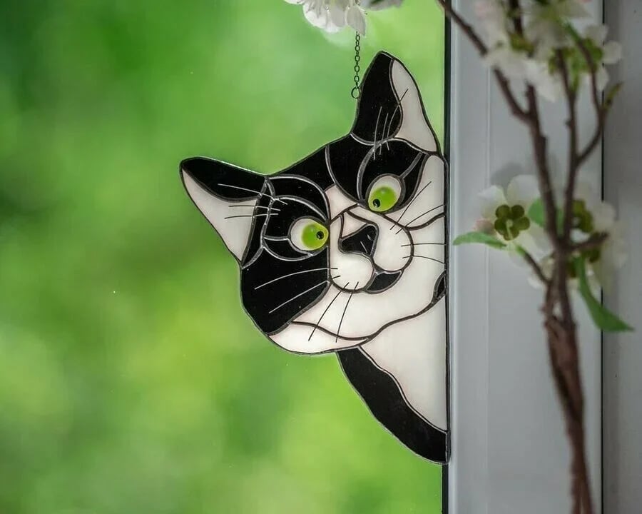 (🔥HOT SALE NOW 49% OFF) - 😻Handmade Stain Cat Suncatcher For Window