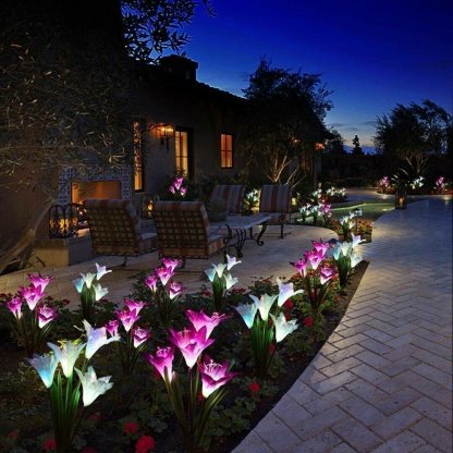 Artificial Waterproof  Lily Solar Garden Stake Lights (1 Pack of 4 Lilies)
