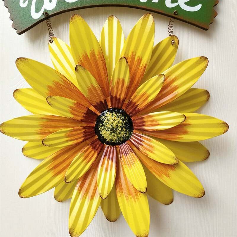 🌼Flower Welcome Sign Decorative Vintage Metal Wall Hanging Home Garden Decor