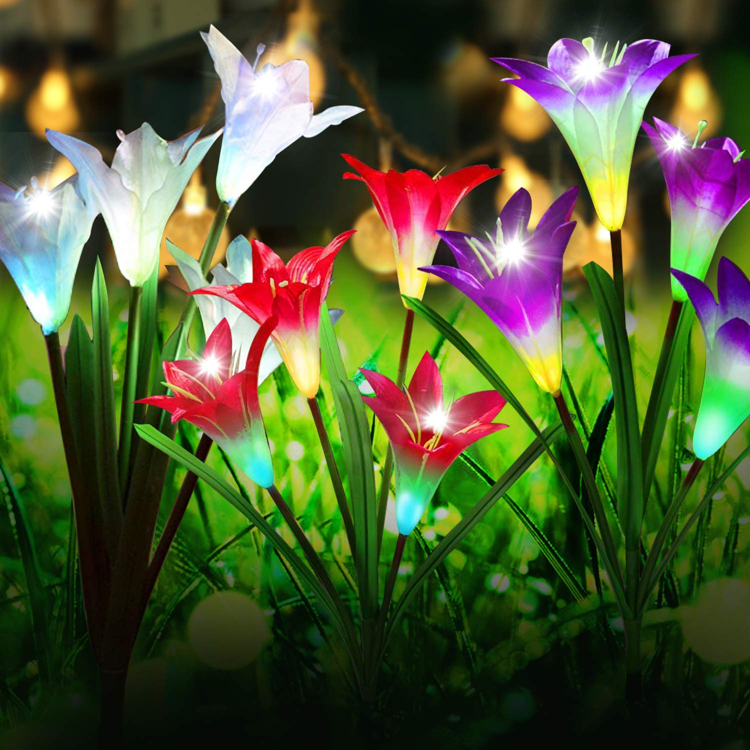 Artificial Waterproof Lily Solar Garden Stake Lights (1 Pack of 4 Lili