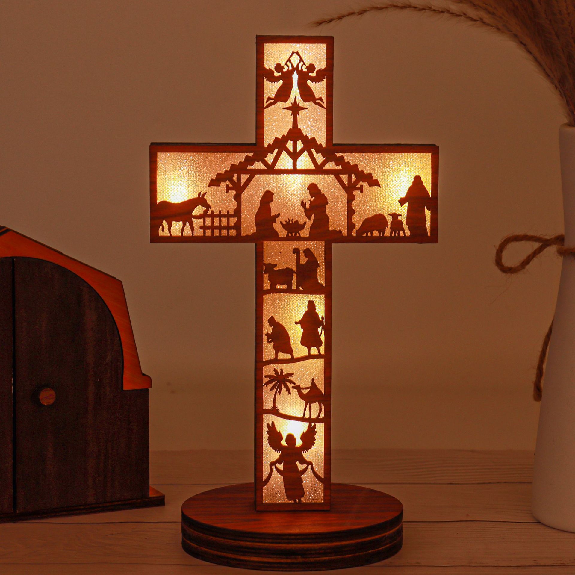 3D Wooden Nativity Scene Book Display With Light