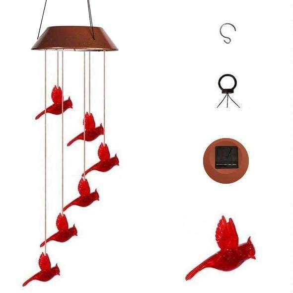 Solar Cardinal Red Bird Wind Chime Light-WowWoot