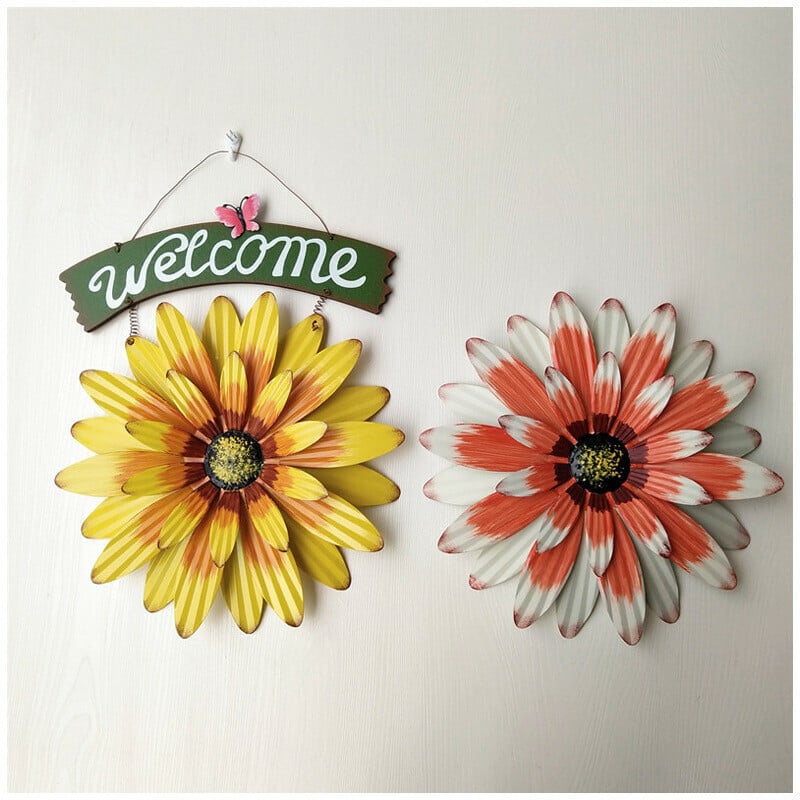 🌼Flower Welcome Sign Decorative Vintage Metal Wall Hanging Home Garden Decor