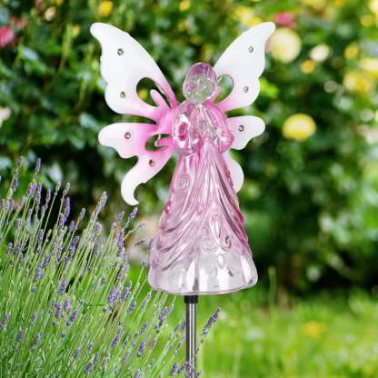 Solar Angel with Wings and Twelve LED lights Metal Garden Stake