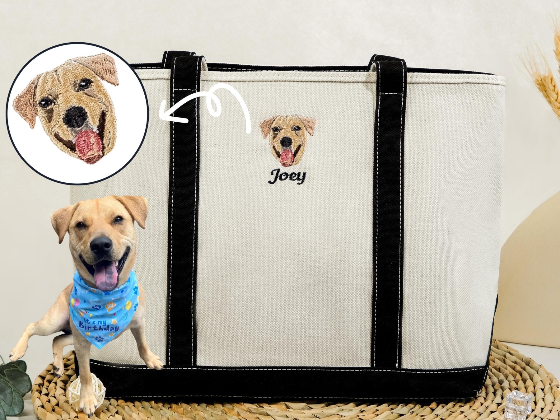 Custom embroidered Pet Bag, Cat Mom Gift,Dog Lover Gifts, Name Tote Bag，Beach Tote Bag