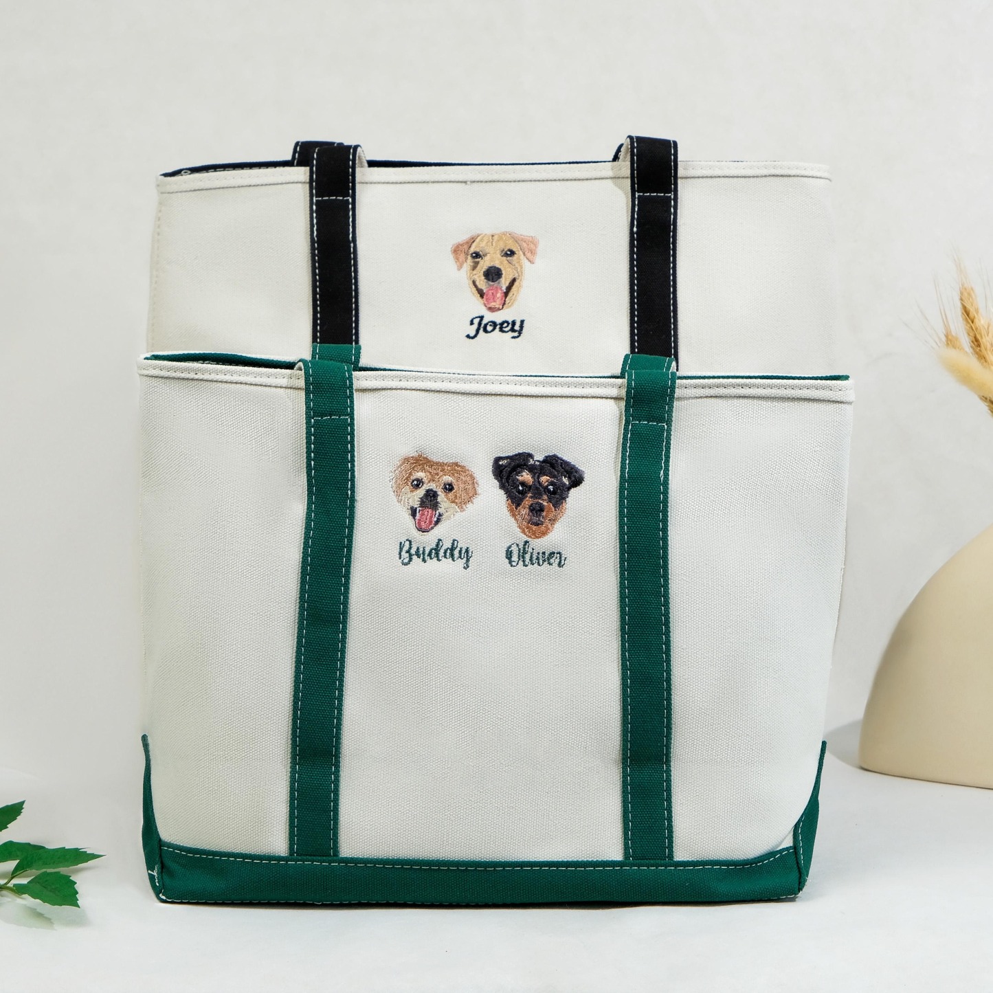 Custom embroidered Pet Bag, Cat Mom Gift,Dog Lover Gifts, Name Tote Bag，Beach Tote Bag