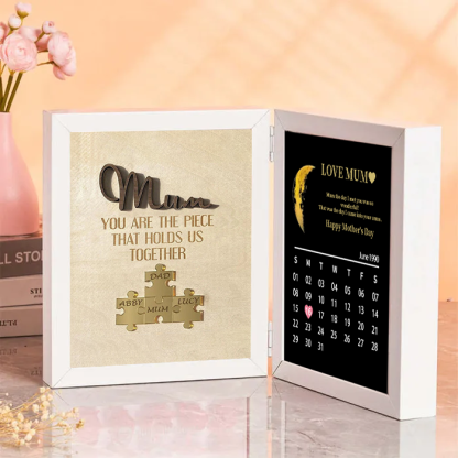 Mum We Love You With REAL MOON PHASE Anniversary Calendar - Personalized Wooden Puzzle Sign