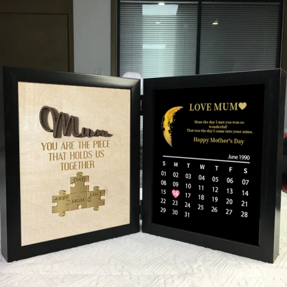 Mum We Love You With REAL MOON PHASE Anniversary Calendar - Personalized Wooden Puzzle Sign