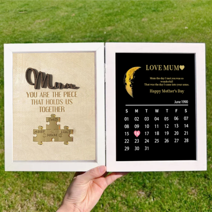 Mum We Love You With REAL MOON PHASE Anniversary Calendar - Personalized Wooden Puzzle Sign