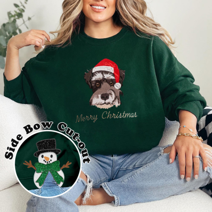 Custom Sweatshirt With Trendy Side Bow and Glitter, Side Bow Applique Sweatshirt, Pet Embroidered Sweatshirt, Christmas Bow Sweatshirt