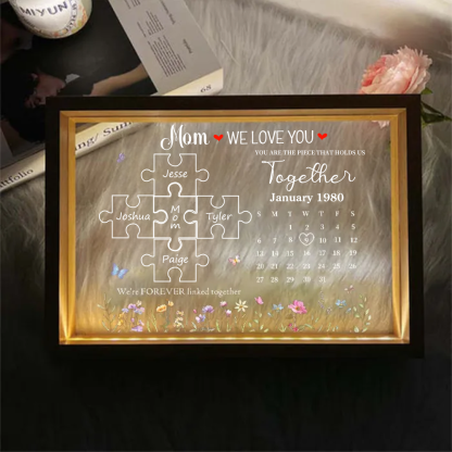 Personalized Mom WE LOVE YOU Puzzle Sign With Kids Names Led Light Frame