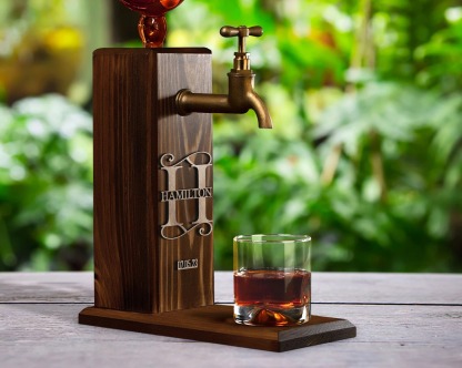 Personalized Embossed Name Wooden Whiskey Dispenser, Wood Dispenser, Alcohol Dispenser, Whiskey Fountain, Beverage Dispenser, Gift for Him