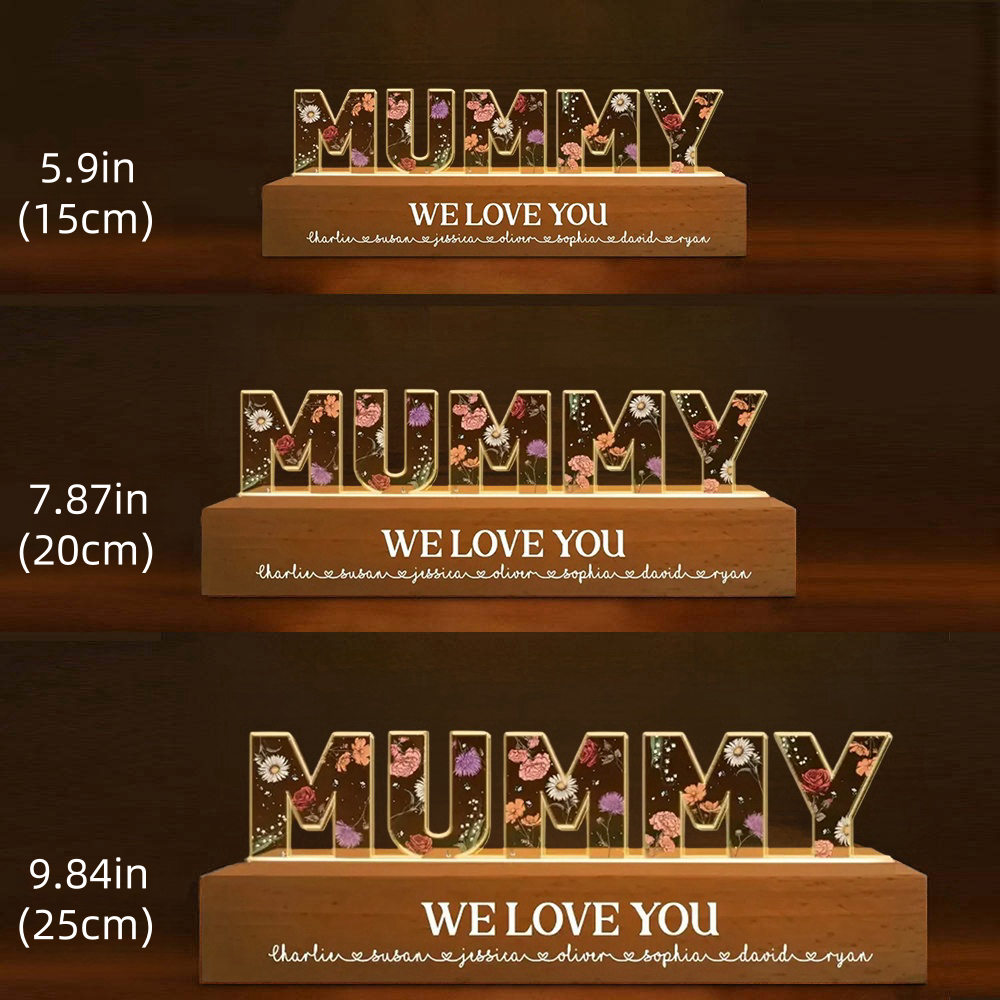 Custom Flower Printed LED Night Light, Birth Month Flower, Gift For Mom, Gift For Grandma