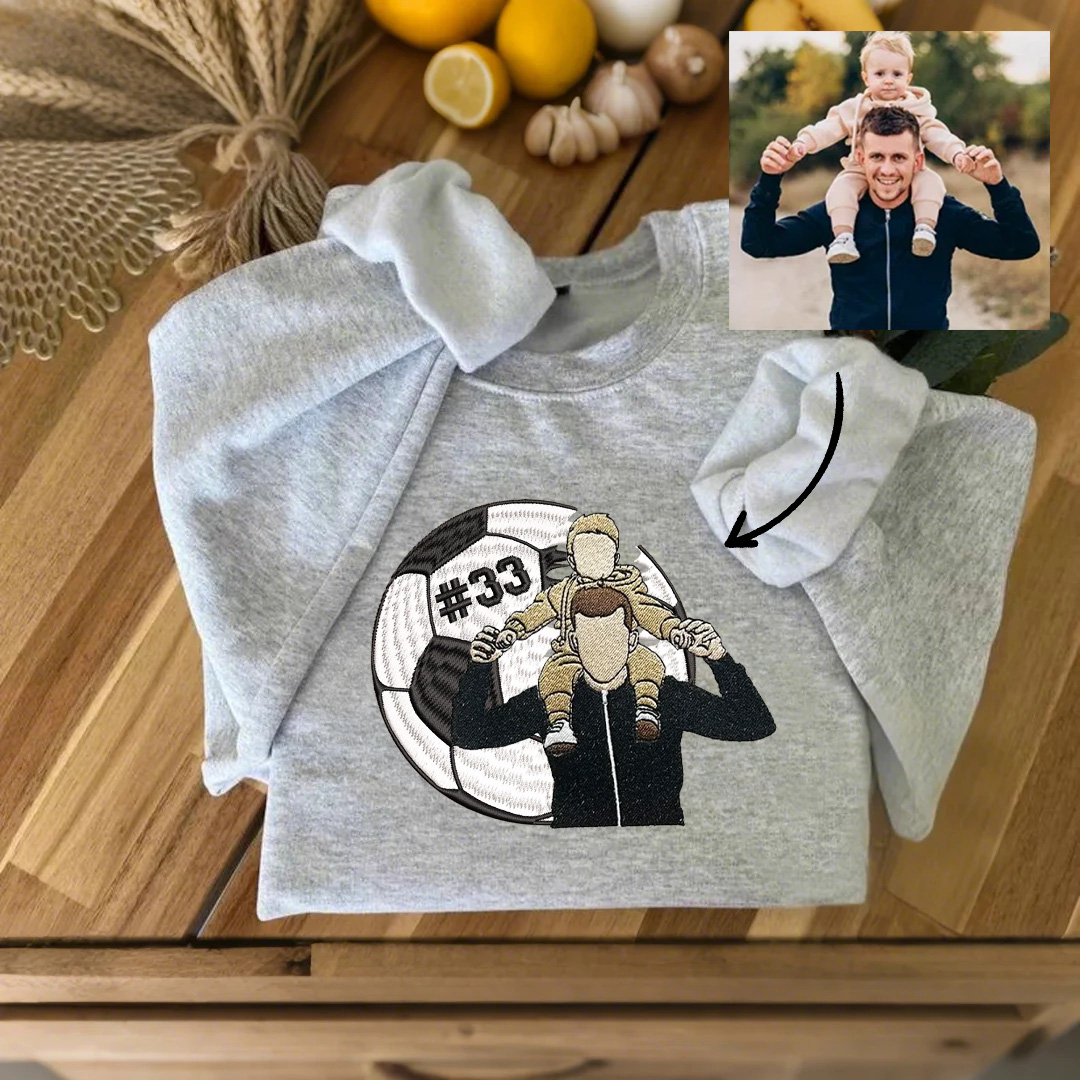 ⚽ Dad and Me- colorful photo embroidery sport shirt, shirt with personal number, football basketball soccer baseball sweatshirt, Father's Day gift for dad
