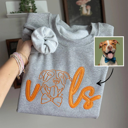 Custom College Team & Pet Portrait Glitter Embroidered Sweatshirt - Personalized Gift for Pet Lovers and Team Fans