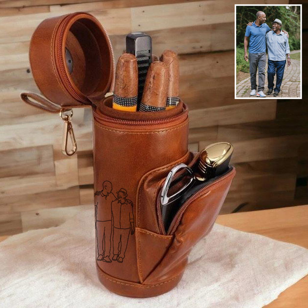 Personalized Cigar Humidor Case Custom Photo Line Drawing Design Unique Gift for Cigar Lovers Family