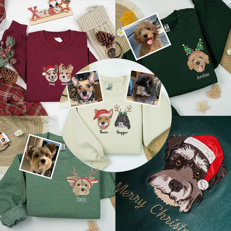 Custom Embroidered Pet Portrait Christmas Jumper Sweatshirt