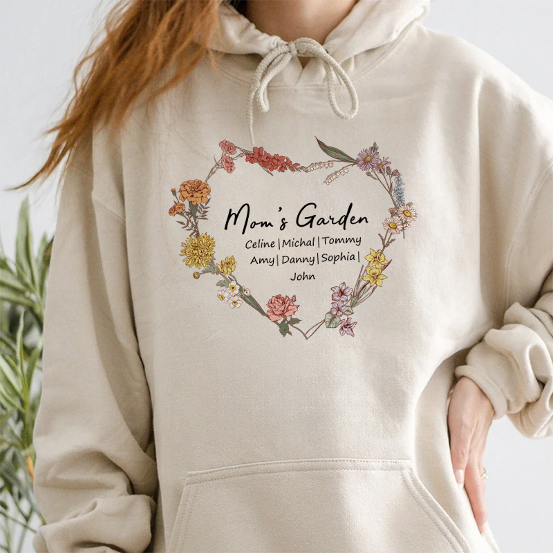 Mom's Garden Sweatshirt, Custom Mothers Day Hoodie, Wild Flower Shirt, Personalized Mom Hoodie,  Custom Kids Name Sweater，Mother's Day Gift