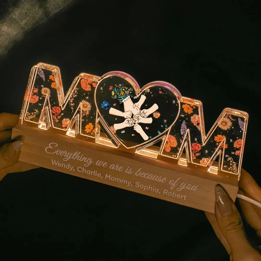 Family Love Blooms Forever-Customized Birthday Flower Print LED Night Light, Gift For Mom, Gift For Grandma