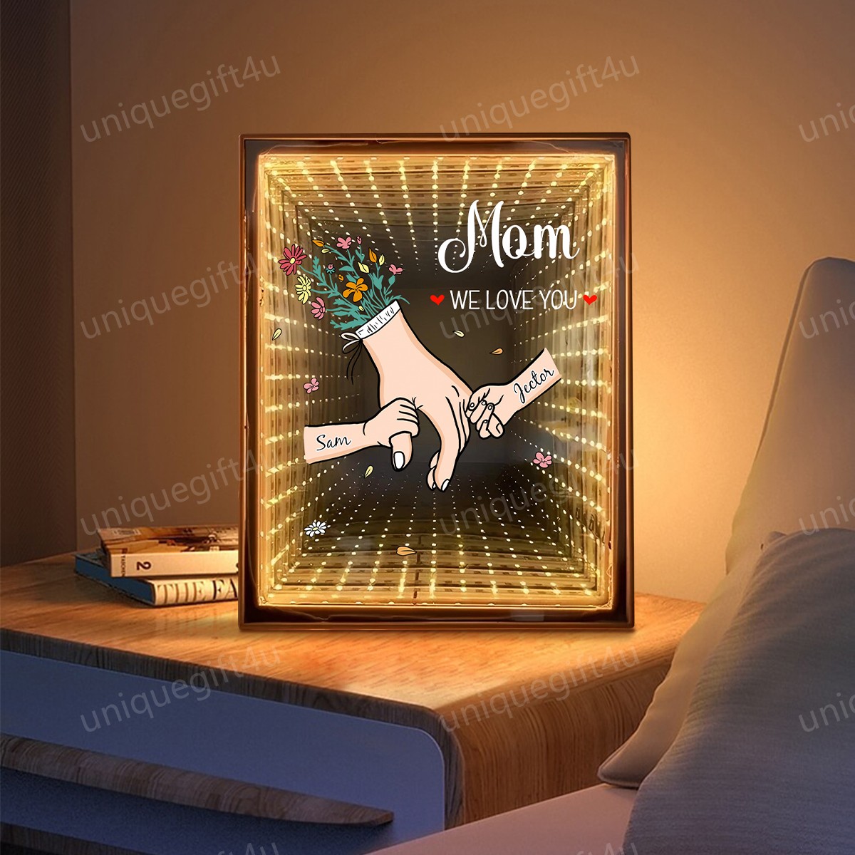 Family Love Blooms Forever - Personalized Mum We Love You Customised Starry Mirror Lightboxes
