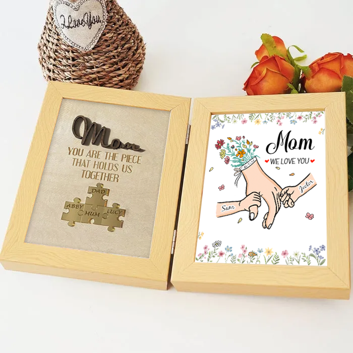 Mom We Love You With REAL MOON PHASE Anniversary Calendar - Personalized Wooden Puzzle Sign