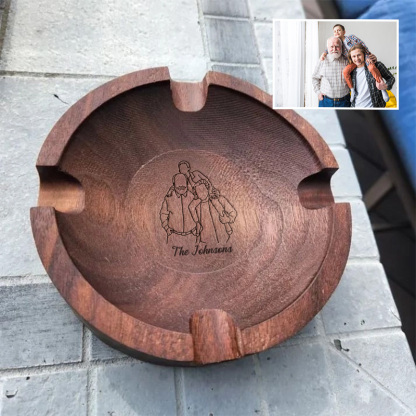 Personalized Dad Family Photo Line Design Walnut Cigar Ash Tray, Unique Gift for Cigar Lovers Family