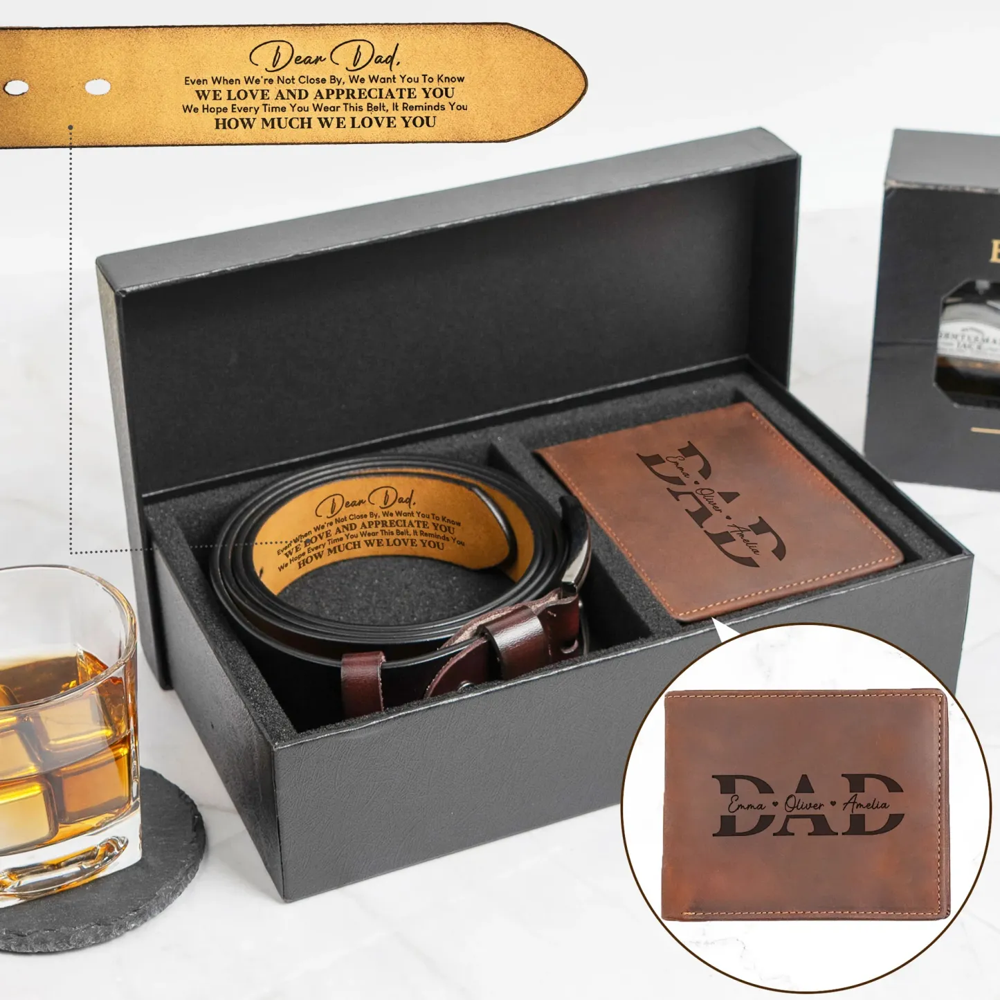Belt Reminder We Love You For Dad - Personalized Engraved Leather Belt
