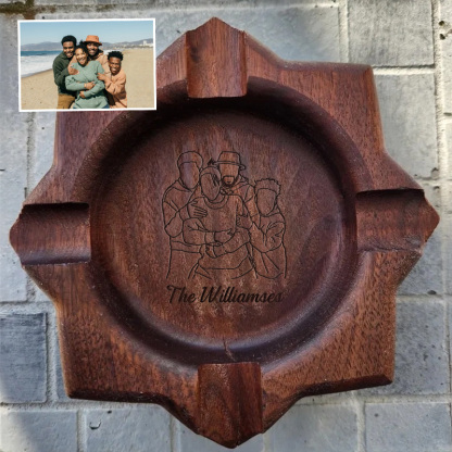 Personalized Dad Family Photo Line Design Walnut Cigar Ash Tray, Unique Gift for Cigar Lovers Family