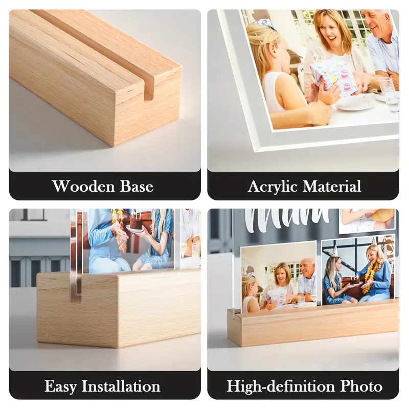 Customized Flower Print Photo LED Night Light, Birthday Flower, Gift For Mom, Gift For Grandma