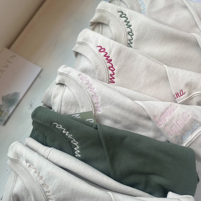 Custom Mama Embroidered Sweatshirt with Kids Names sleeve-New Mom Gift Personalized, Mother's Day